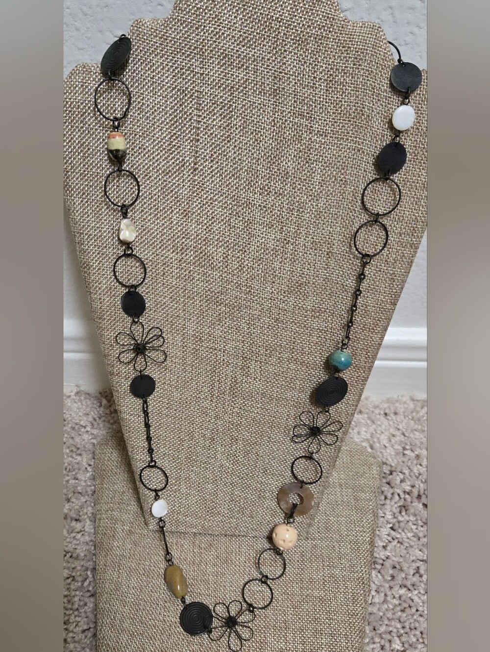 Artisan Black Metal & Mixed Stone Statement Necklace